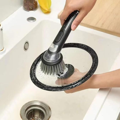 Dish Brush with Soap Dispenser: Kitchen Dish Scrubber, Extended Leak-Proof Handle for Pot Pan Sink Dishes Deep Cleaning