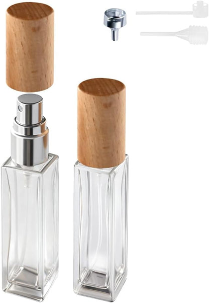Perfume Atomizer, Glass Perfume Container,Travel Bottle Refillable, Empty Portable Leakproof Frangrance Spray Bottle (Beech 2pcs 10ml/0.3oz)