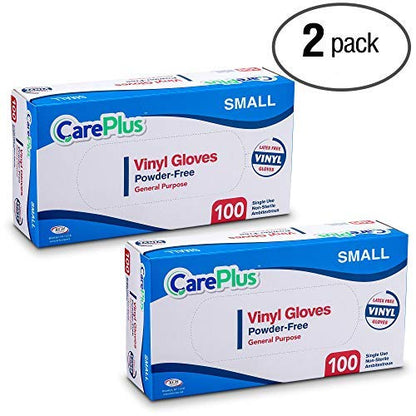 CARE PLUS Vinyl Gloves Clear Small Size 200 Count | Heavy Duty, Non-Sterile, Powder-Free, Latex-Free Rubber | Food Prep, Kitchen & Cleaning Gloves, Ideal for Professional Use