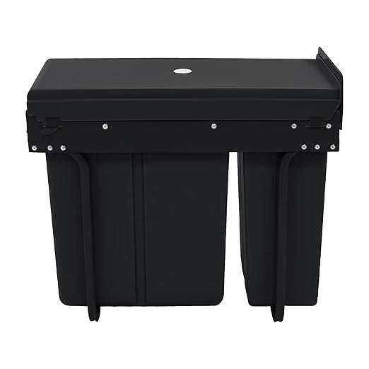 Pullout Trash Can, 10L + 20L Pull Out Under Cabinet Trash Can with Lid, Kitchen Cabinet Garbage Can Sliding Out Under Counter Waste Bin (Black)