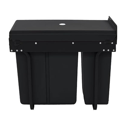 Pullout Trash Can, 10L + 20L Pull Out Under Cabinet Trash Can with Lid, Kitchen Cabinet Garbage Can Sliding Out Under Counter Waste Bin (Black)