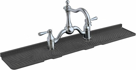 2 Hole Kitchen Sink Splash Guard (22 INCH) Wide-Modern Faucet Mat for Kitchen Sink-Flexible, Durable, Silicone Faucet Splash Guard Grey-Double Handle Faucets with 8” Spacing-Easy to Clean