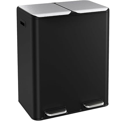 ComfyCorner 16 Gal (2 x 30 L) Dual Trash Can, Stainless Steel Kitchen Garbage Bin, Recycle Dustbin with Odor Control Box, Soft-Close Lid, Inner Buckets, Side Handle, Step Pedal, for Home Office