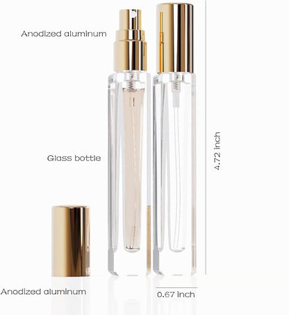 Mini Glass Spray Bottles, 10ml, 6 Pack, Fine Mist Refillable, Portable Travel Perfume Atomizers (Golden)