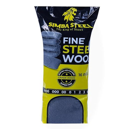 Steel Wool Grade 0000 - Finest Grade - 16 Steel Wool Pads – Steel Wool Scrubber for Cleaning & Rust Removal, Glass & Wood Buffing, Steel Scratch Remover, Mice & Rodents
