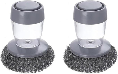 Sakerplus Soap Dispensing Palm Brush,One-Press Kitchen Scrub Brush with Built-in Soap Reservoir,Ergonomic Handheld Dish Cleaning Tool for Plates,Bowls,Glasses&Utensils (2, Steel Wire Material)