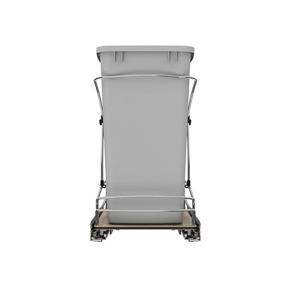 Rev-A-Shelf 35 Qt / 8.75 Gal Steel Bottom Mount Single Pullout Waste Container w/Soft-Close for Base Cabinets, Min Opening Width of 11", Silver, 54WC-1535SC-17-1