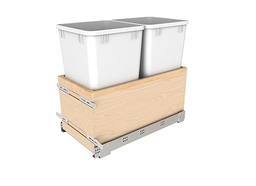 Rev-A-Shelf Double White 27 Qt. Maple Value Line Pullout Waste Container w/Soft-Close for 15" Base Cabinets