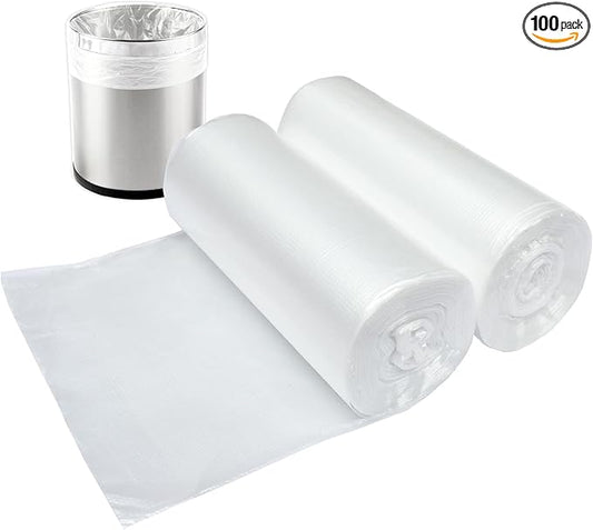 3 Gallon Small Clear Bathroom Trash Bags, Office Wastebasket Liners Garbage Bags for Restroom, Home Bins, 100 Counts