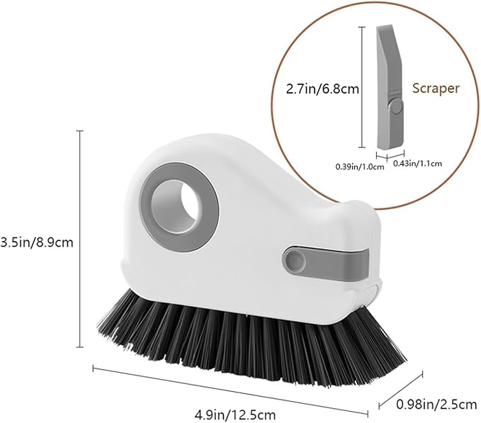 2 in 1 Groove Cleaning Brush Window Track Cleaning Tools,Multifunction Hard Bristle Crevice Cleaning Brush with Hidden Scraper, Grout Cleaner Grip Brush for Sliding Door Track(White,1PCS)