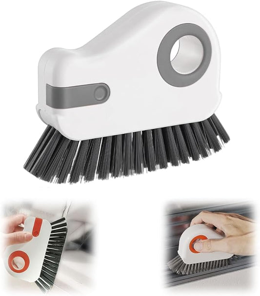 2 in 1 Groove Cleaning Brush Window Track Cleaning Tools, 2026 New Multifunction Hard Bristle Crevice Brush with Scraper for Shutter Door, Sliding Door, Window Sill, Window Seal (Gray)