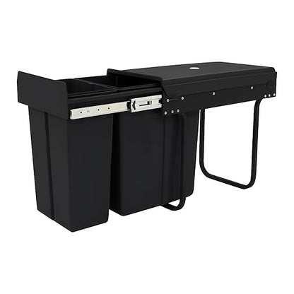 Pullout Trash Can, 10L + 20L Pull Out Under Cabinet Trash Can with Lid, Kitchen Cabinet Garbage Can Sliding Out Under Counter Waste Bin (Black)