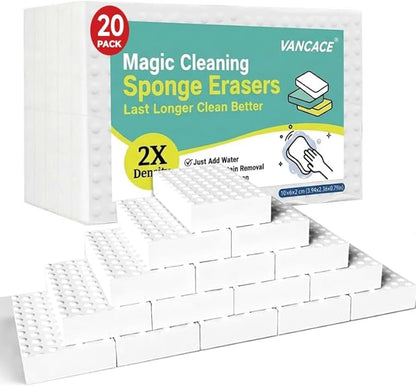 Magic Sponges Cleaning Eraser 20 Pack, 2X Compressed Melamine Sponge Cleaner, Melamine Foam All Purpose Cleaning Pads, Heavy Duty Stain Remover for Home Kitchen Bathroom Sneaker Car (20)