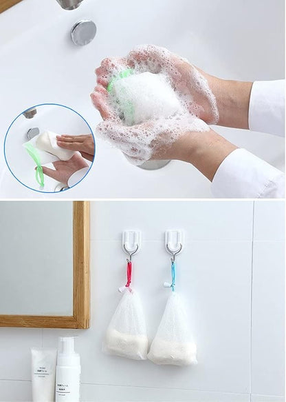 FULINJOY 6 PCS Exfoliating Mesh Soap Saver Pouch Bag Sack, Face Cleansing Foaming Nets, White Pouch with Drawstring (Color Random)