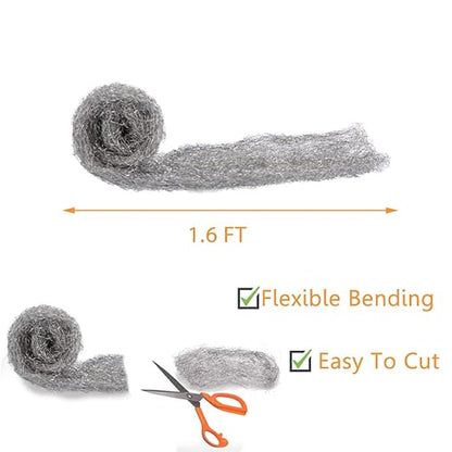 Bulk Steel Wool Roll Kit, Steel Wool 0000 15pcs, Gap Blocker, 0000 Steel Wool Keep Mice Away from Holes/Siding/Pipeline/Vents in Garden, House, 15 Pack × 1.6FT