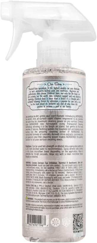 Chemical Guys Nonsense, Odorless Cleaner For Car Interior and Exterior All Purpose Cleaning Spray for Vinyl, Rubber, Plastic, Carpet, Upholstery, and Engine Bays Foaming Deep Cleaning Formula 16 oz