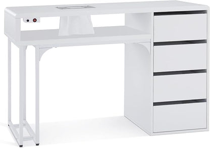 BarberPub Manicure Storage Desk with 60W Embedded Nail Vacuum Cleaner, Square-Shape Nail Dust Collector Manicure Workstation, Professional Beauty Salon Equipment VC229 (White)