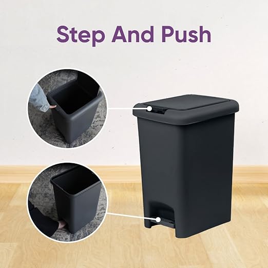 Superio 2-Pack 6.5L Slim Step & Push Trash Can - Dual Opening, Smooth Matte Finish, Durable Plastic (9.5"x7"x11.5") - Black