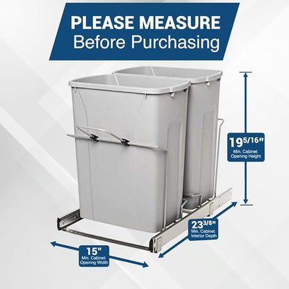 Knape & Vogt RS-PSW15-2-35-R-P in-Cabinet, 18.4 14.25 22-Inch Pull Out Trash Can, Platinum