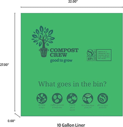 Compost Crew 10 Gallon Compostable Trash Bags, 104 Count – BPI Certified Biodegradable Kitchen Garbage Bags for Food Scraps, Strong Leak-Resistant Compost Bags for Home & Commercial Composting