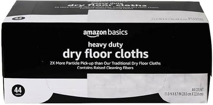 Amazon Basics Heavy Duty Dry Sweeping Cloths, Floor Cleaning, Multi-Surface, Disposable, Trap Dust, Dirt & Pet Hair, Fits Swiffer Sweeper Mop Heads, 44 Count