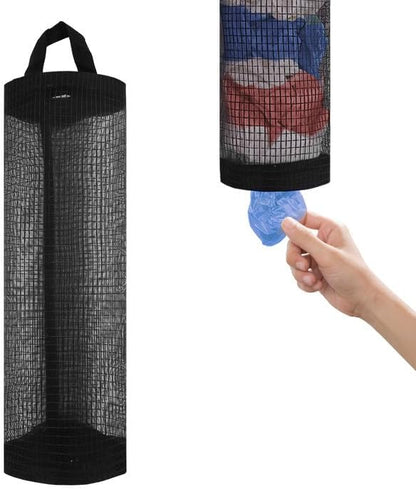 ZUFECY Grocery Bag Holder, Breathable Mesh Bags Dispenser Organizer Trash Bags, Black Hanging Storage Dispensers - 1 Pc