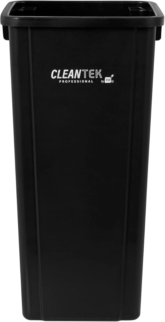 Restaurantware-Clean Tek Professional 23 Gallon Trash Can, 1 Square Waste Basket - Lid Sold Separately, Space Saving, Black Plastic Garbage Bin, Ideal For Home, Office, Restaurant, And More