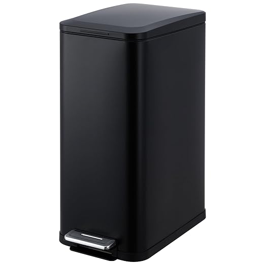 13-Gallon Kitchen Trash Can, 50-Liter Slim Stainless Steel Pedal Trash Bin, Pedal Trash Can with Soft-Close Lid, Fingerprint-Resistant, with Removable Inner Bucket, Suitable for Small Spaces,Black