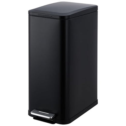 13-Gallon Kitchen Trash Can, 50-Liter Slim Stainless Steel Pedal Trash Bin, Pedal Trash Can with Soft-Close Lid, Fingerprint-Resistant, with Removable Inner Bucket, Suitable for Small Spaces,Black