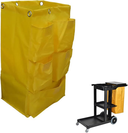 Replacement Janitorial Cart Bag, High Capacity Waterproof Thickened Housekeeping Commercial Janitorial Cleaning Cart Bag with 6 Brass Grommets - 25 Gallon (Yellow with 5 Pockets)