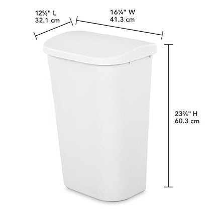 Sterilite 11.3 Gallon D Shape Flat Side Lift Top Lid Wastebasket Trash Can for Kitchen, Home Office, and Garage, or Workspace, White (24 Pack)