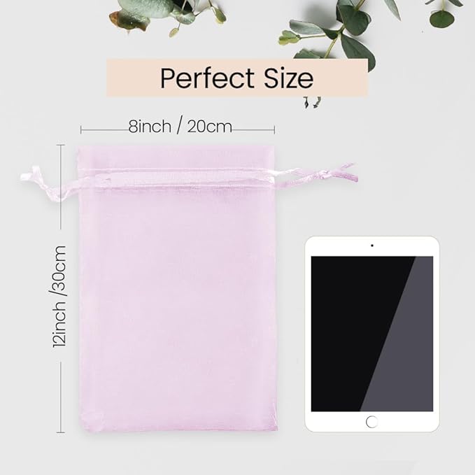 Meowoo 100PCS Organza Bags, 8x12in Small Mesh Bags Drawstring, Mesh Gift Bags Drawstring for Jewelry, Candy, Christmas, Sachets, Festivals, Bathroom Soaps, Makeup Organza, Wrapping Supplies(pink)