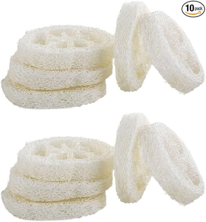 10pcs Natural Loofah Luffa Loofa Slices Handmade Reusable Natural Loofah Cuts for Cleaner Sponge Scrubber, Sponge Soap Dishes for Bar Soap Facial Soap Holder, 1.96in-2.75in