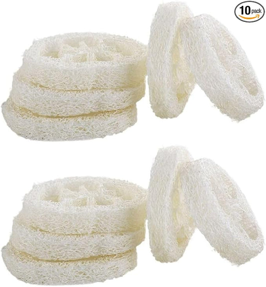 10pcs Natural Loofah Luffa Loofa Slices Handmade Reusable Natural Loofah Cuts for Cleaner Sponge Scrubber, Sponge Soap Dishes for Bar Soap Facial Soap Holder, 1.96in-2.75in