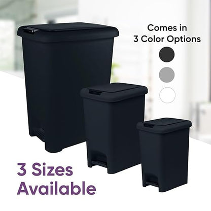 Superio 2-Pack 10L Slim Step & Push Trash Can - 2.7 Gallon Dual Opening, Compact Design (10.63"x7.68"x13.53") - Black