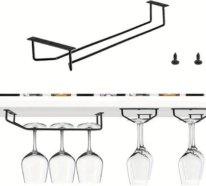 2 Pack Black Wine Glass Rack, 14 Inch Under Cabinet Stemware Holder, Wall Mounted Iron Wine Glass Hanging Rack for Shelf, Kitchen, Bar, Wine Cellar Storage, Organizer, Display