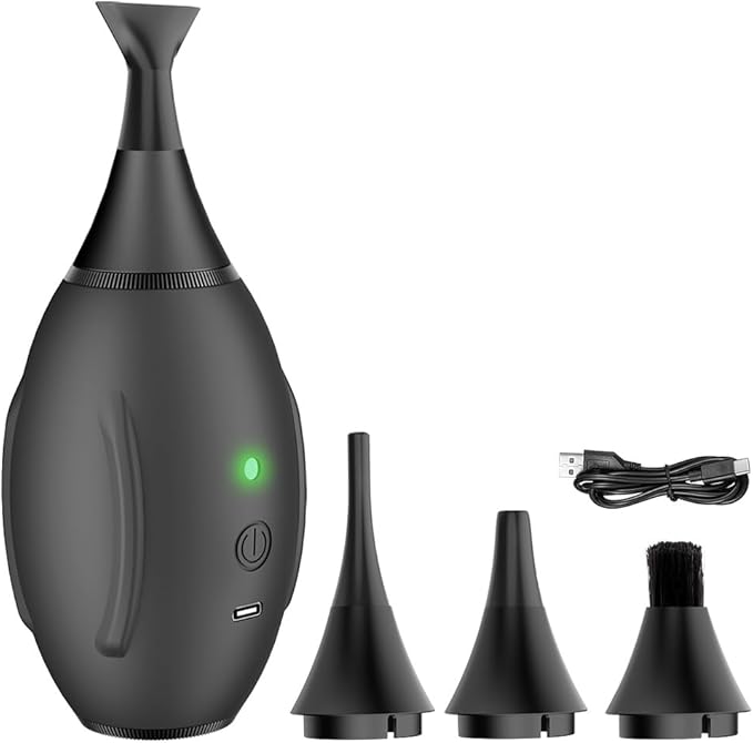 LENSGO Electric Air Blow,Camera Cleaning Kits with 4 Cleaning Heads for CMOS/Regular/Crevice Clean and Brush, 4.0kPa Dust Removal Type C Charge (Black)