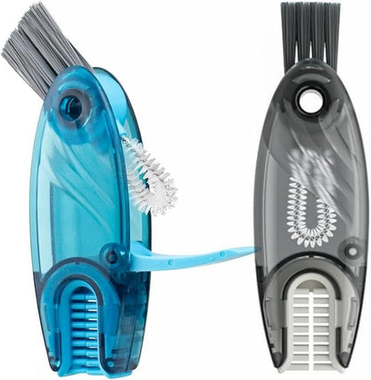 4 in 1 Cup Lid Cleaning Brush Set Multifunctional Bottle Brush Cleaner Tiny Bottle Cup Lid Brush Straw Cleaner Tools Mini Silicone Bottle Cup-Holder Cleaner with Hook Remover Blue & Grey