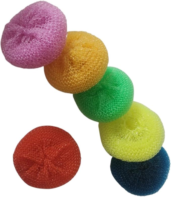 Plastic Dish Scrubbers for Dishes, Nylon Pot Round Scrubber Scouring Pad, Colorful Non Scratch Mesh Scouring Dish Pads Scrubbers for Cookware (24 Pack)