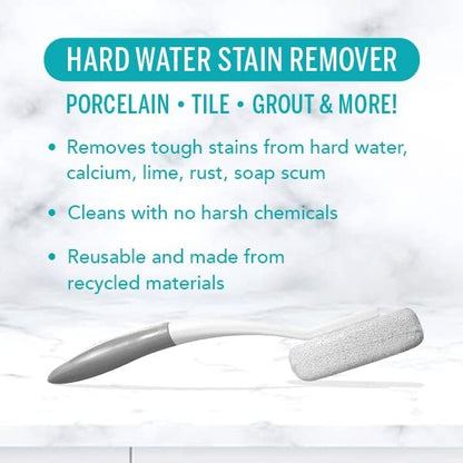 Molly's Marvelous Power Pumice – Toilet Ring & Hard Water Stain Remover, Extra-Long Handle, Chemical-Free Cleaning for Bathroom Surfaces