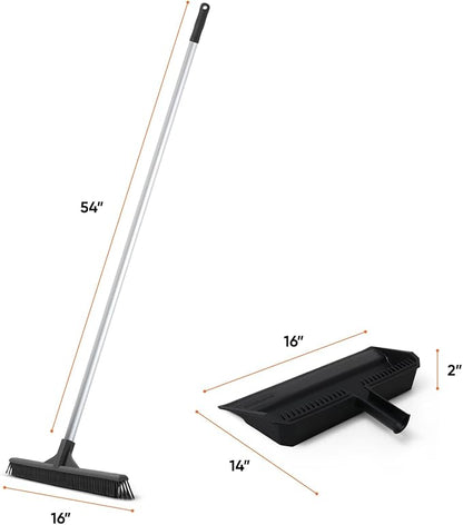 Superio 16 Silicone Pet Hair Remover Broom & 16 Dustpan with Comb, Rubber Lip & Clip - Carpet Rake Floor Cleaning Set for Carpet, Hardwood & Tile - Removes Fur, Dust & Debris