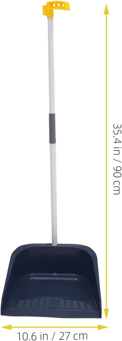 ULTECHNOVO Stand Up Dustpan and Broom Set - Long Handle Broom with Upright Standing Dust Pan - Angled for Indoor Outdoor Home Kitchen Office Floor Cleaning (Blue)