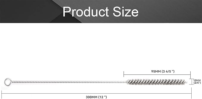 12 Inch Pipe Cleaning Brush Set with Stainless Steel Bristles, Steel Wire Tube Brush Kit for Auto Parts Polishing, Machining, Bottles, Tubes, Etc.（10mm-20pcs）