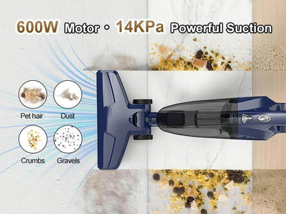 Corded Stick Vacuum Cleaners for Home,14KPa Powerful Suction with 600W Motor, Lightweight Vacuum Cleaner with 16.4Ft Cord, 0.7 Liters Capacity, 3-in-1 Handheld for Hardwood Floor Pet Hair