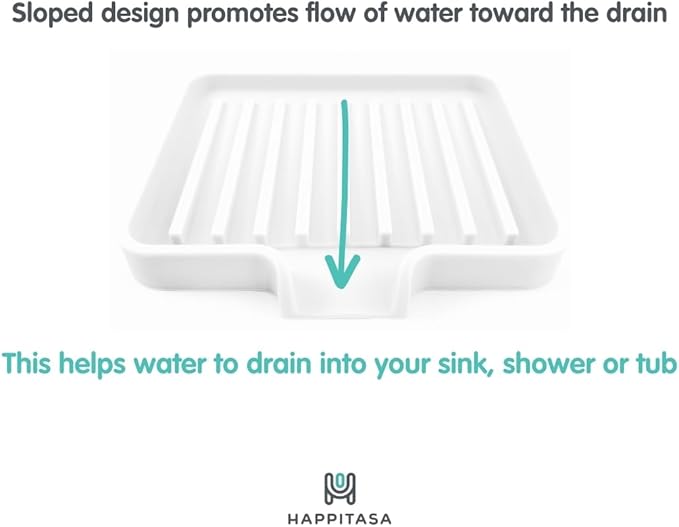 Silicone Soap Dish Tray and Sponge Holder with Drain Chute, Rectangular, Kitchen and Bathroom Sink Organizer (Grey, 5.2"x4" (Set of 2), 7.2 Ounces)
