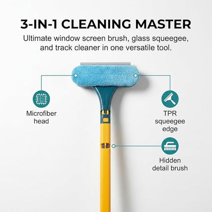 2026 Upgraded Window Screen Cleaner, 2 in 1 Detachable Screen Cleaning Brush with Squeegee, Wet Dry Dual Use,Multi-Functional Cleaner Tool for Patio, Door, Porch Screens (3)
