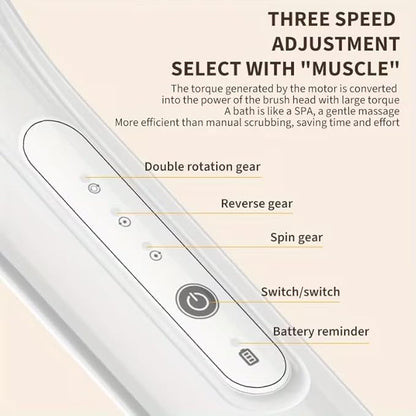 Electric Back Scrubber for Shower Body Brush, Waterproof Shower Body Scrubber for Cleansing, Massaging, Rechargeable Spinning Bath Brush for Kids & Adults with 6 Heads & 3 Speed Modes