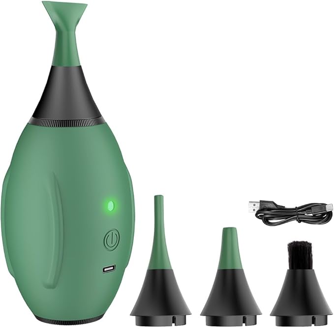 LENSGO Electric Air Blow,Camera Cleaning Kits with 4 Cleaning Heads for CMOS/Regular/Crevice Clean and Brush, 4.0kPa Dust Removal Type C Charge (Green)