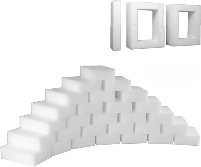 Magic Melamine Sponge Eraser, GRS Certified 100 Pack Magic Cleaning Erasers in Bulk No Scratch & Super Absorbent, Multi-Functional Melamine Foam Sponges for Bathroom Window Shoes Kitchen