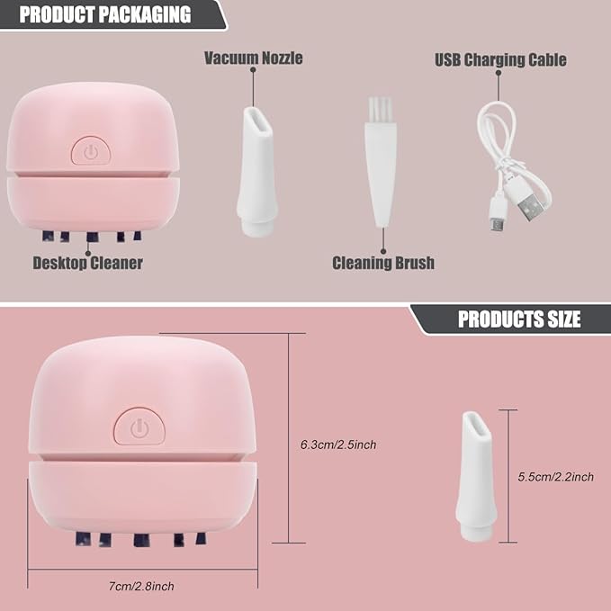 YUNYILAN Desktop Vacuum Cleaner USB Recharging, Portable Mini Vacuum Cleaner for Cleaning Eraser Crumbs, Dust, Crumbs, Computer Keyboard and Car (Pink)